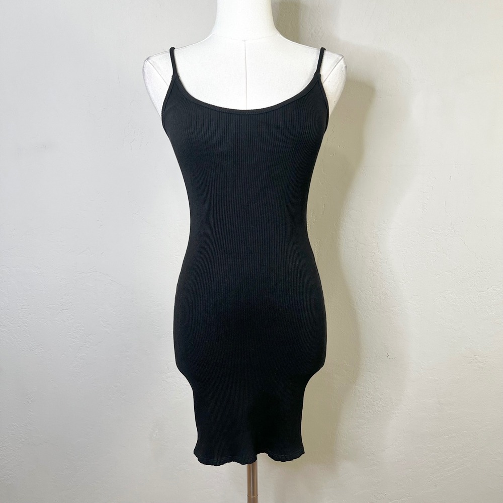 Lulus Dress Bodycon Ribbed Mini Size Small Black Ribbed Knit Spaghetti Strap